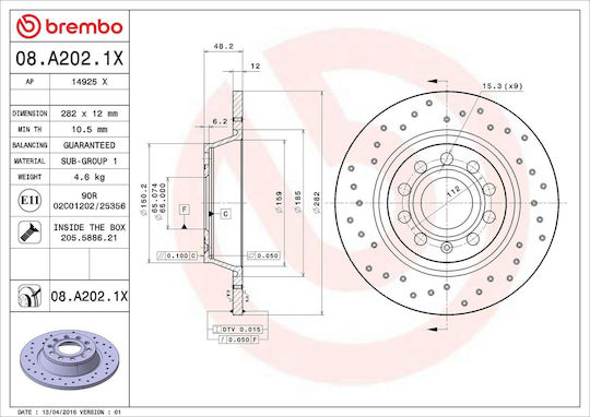 Audi A3 8p1 Brake Disc Brembo 08a2021x