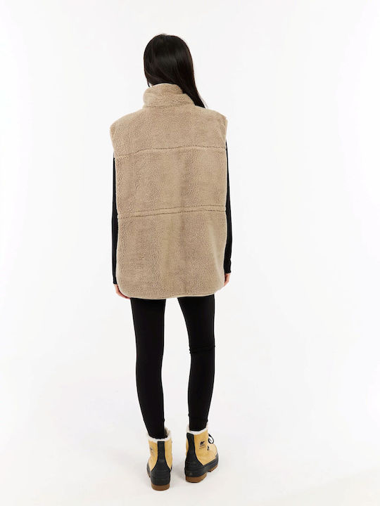 Women's Sleeveless Short Fur Bamboo Beige