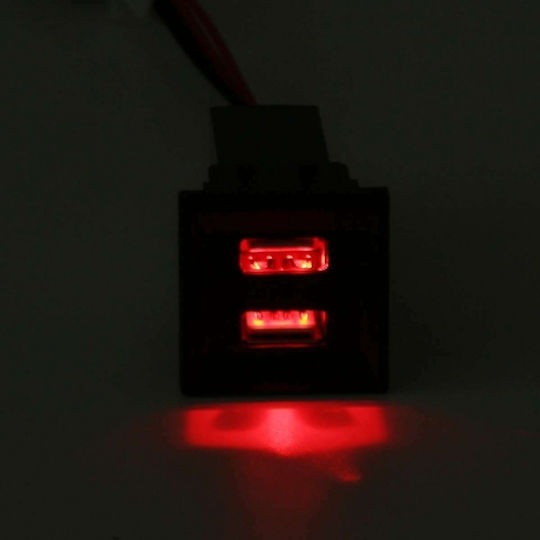 Double USB Adapter for Volkswagen VW Transporter Caravelle T5 2003-2009 with Red Illumination