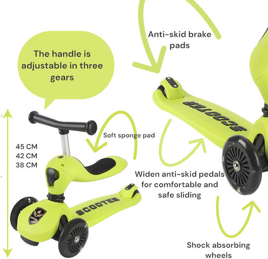 Scuter Copii 3 Roți Cu Iluminare LED Pentru 12 Luni Verde