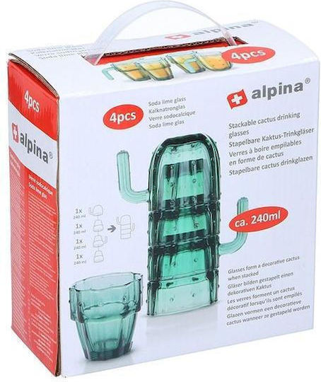 Alpina Σετ Ποτήρια από Γυαλί σε Πράσινο Χρώμα 240ml 4τμχ
