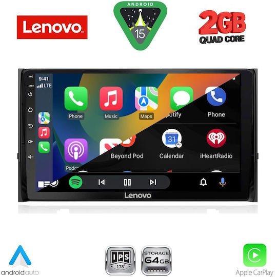 Lenovo Автомобилна Аудио Система (Блутут/USB/WiFi/GPS/Apple-Carplay/Android-Auto) с Тъчскрийн 10"
