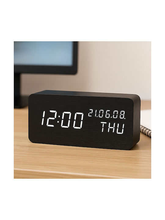 Tisch-Digitaluhr mit Wecker Schwarz