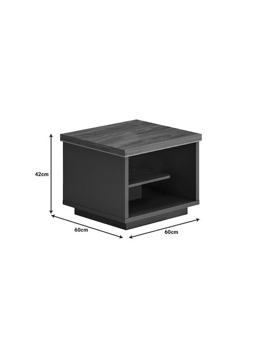 Rectangular Side Table Oscar Made of Solid Walnut Wood Anthracite Brown W60xL60xH42cm