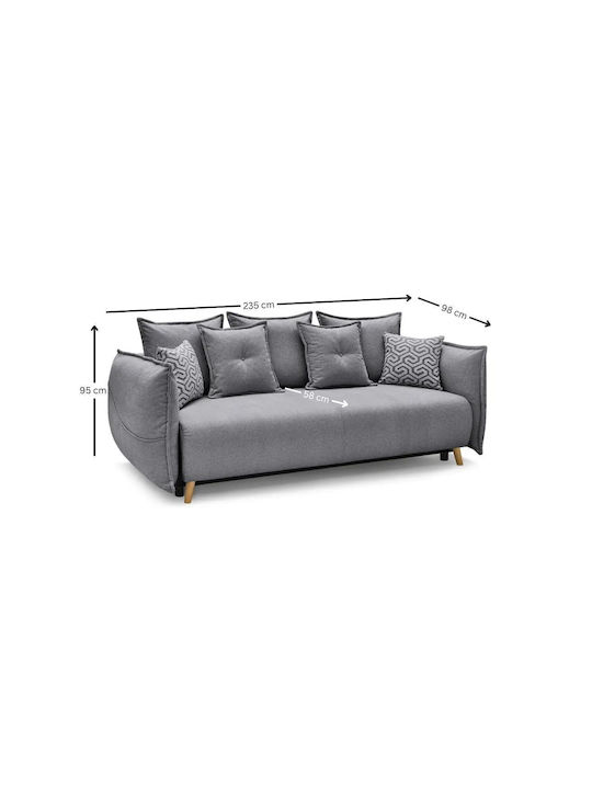 Puffy Τριθέσιος Καναπές Κρεβάτι Grey 235x98x95εκ.