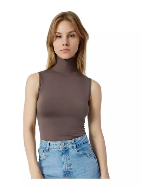 Women's Sleeveless Turtleneck T-Shirt Coffee