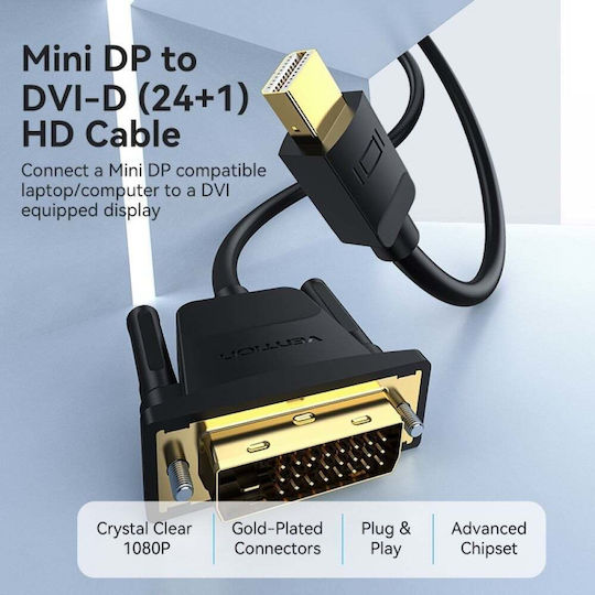 Vention Cable DVI-D male - mini DisplayPort male 2m Μαύρο (HFFBH)