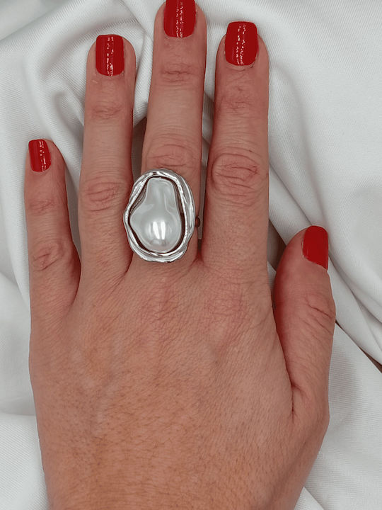 Damen Ring mit Perlen aus Stahl