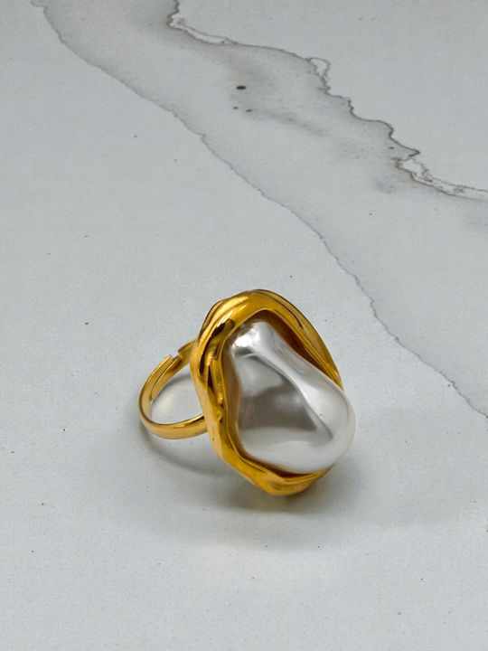 Damen Ring mit Perlen aus Stahl Vergoldet