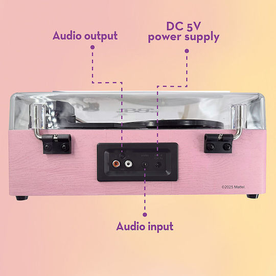 Barbie Vinyl Turntable 3 Speeds Bluetooth Built In Speaker Pink Retro Design 12+ Years Lisciani 113637