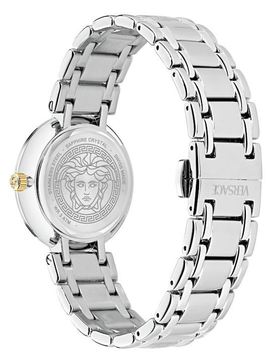 Versace Γυναικείο Ρολόι Μπαταρίας με Ασημί Μεταλλικό Μπρασελέ