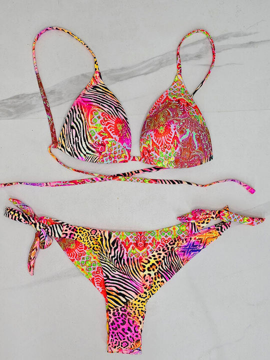 Set Bikini Push Up Șir De Caractere Animal Print Fuchsia