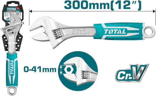 Total Γαλλικό Κλειδί Μήκους 300mm με Άνοιγμα Σιαγόνων έως 41mm και Αντιολισθητική Λαβή