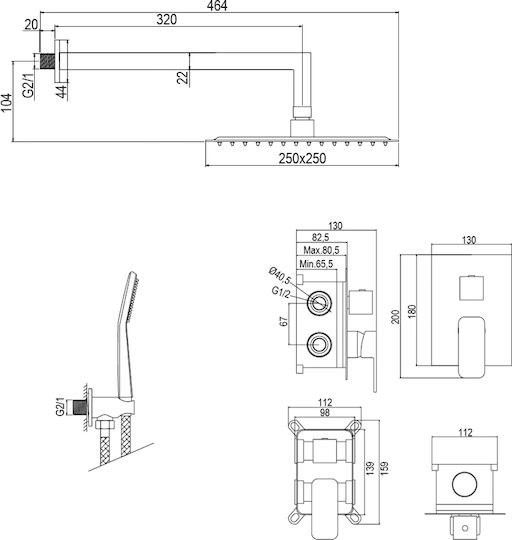 AQG Built-in Mixer & Shower Head Set for Shower Silver