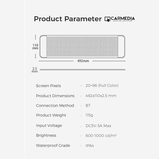 Εύκαμπτη Ψηφιακή Led Οθόνη Μηνυμάτων App Android Ios 49,2x11cm