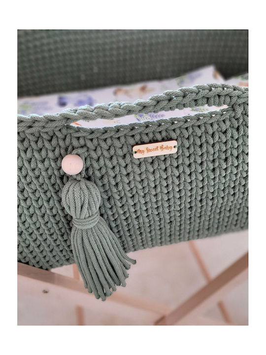My Sweet Baby Straw Moses Basket Boho with Stand Green