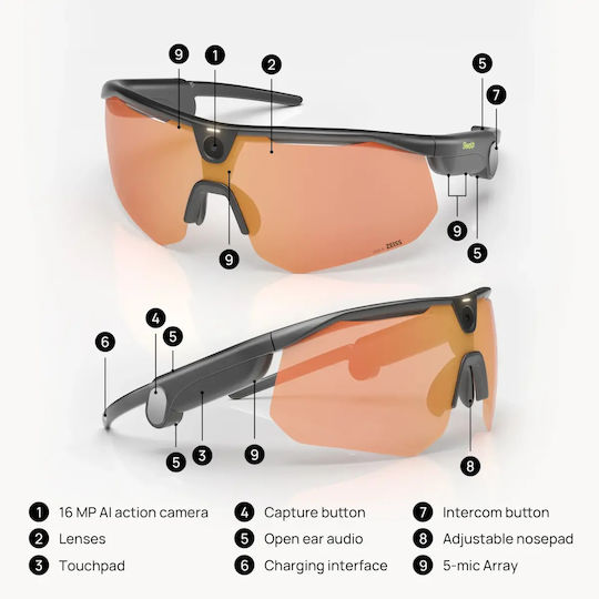 Bleequp Ranger Ai Sports Camera Glasses Lenses By Zeiss Black Zeiss Orange Lens