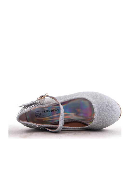 Pantofi Pentru Copii Cu Toc Glitter Argintii Parafina Bella