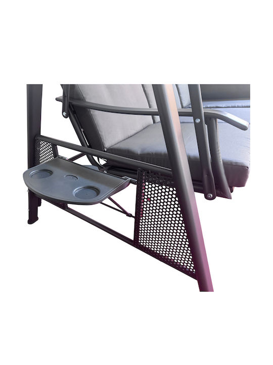 Garten & Veranda Schaukel mit Basis und Kissen 3 Sitze Metallisch Gray L205xB118xH186cm