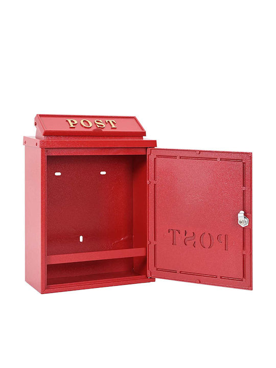 vidaXL Външна Пощенска Кутия Металик в Червен Цвят 29x13x41см