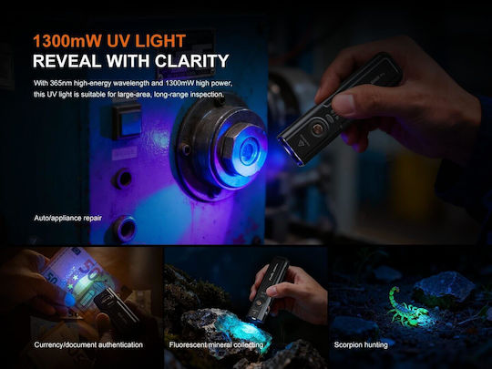 Fenix Pro Επαναφορτιζόμενος Φακός LED UV IP66 με Μέγιστη Φωτεινότητα 1600lm