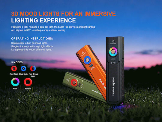 Fenix Pro Wiederaufladbar Taschenlampe LED UV IP66 mit maximaler Helligkeit 1600lm Schwarz