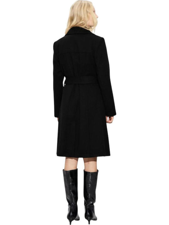Damen Black Mantel mit Gürtel