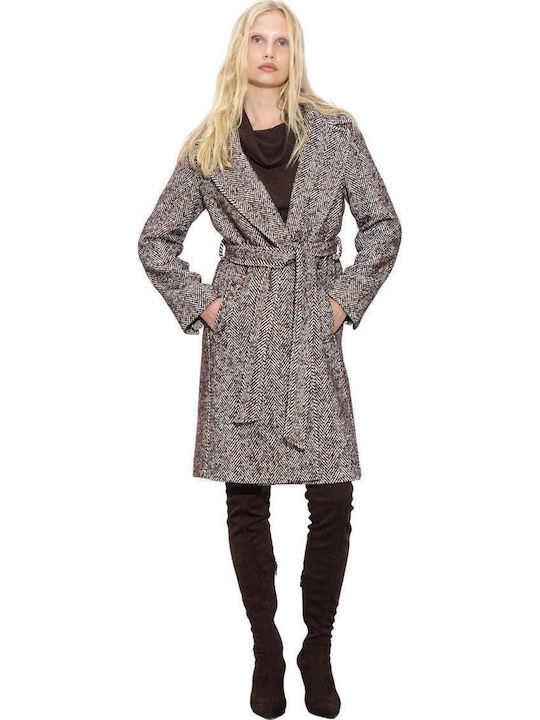 Damen Brown Mantel mit Gürtel