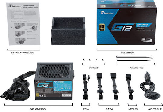 Seasonic G12 GM-750 750W Μαύρο Τροφοδοτικό Υπολογιστή Semi Modular 80 Plus Gold