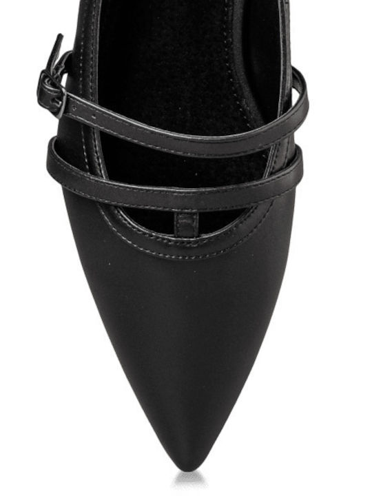 Synthetic Leather Pointy Ballerinas Black