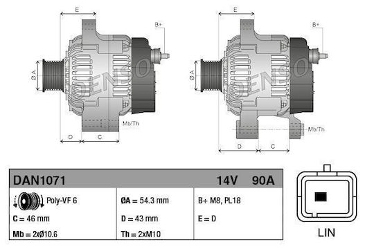 Alternator Citroen C-elysee Denso Dan1071