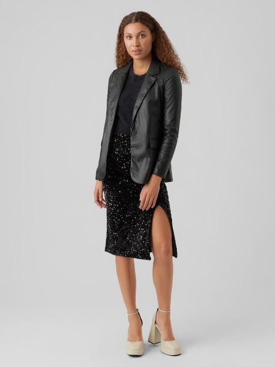 Vero Moda Γυναικείο Δερμάτινο Σακάκι Μαύρο