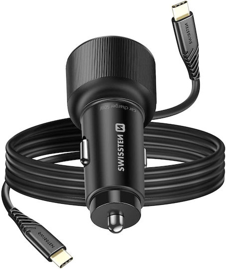 Swissten 20W 30W Power Delivery 2x USB-C Car Charger USB-C Cable Black