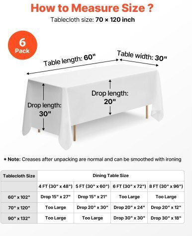 Vevor Tablecloth Set 6pcs White 70x120cm