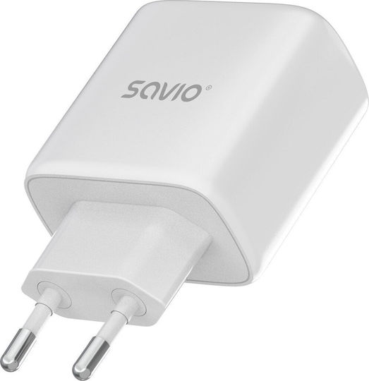 Savio Зарядно без кабел с USB-A порт и USB-C порт 20W Power Delivery Бял (LA-12)