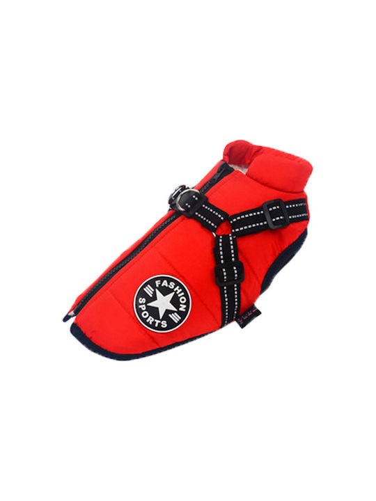 Denik Pets Μπουφάν Σκύλου Fleece / Αδιάβροχο Κόκκινο Large με Μήκος Ράχης 43 εκ.
