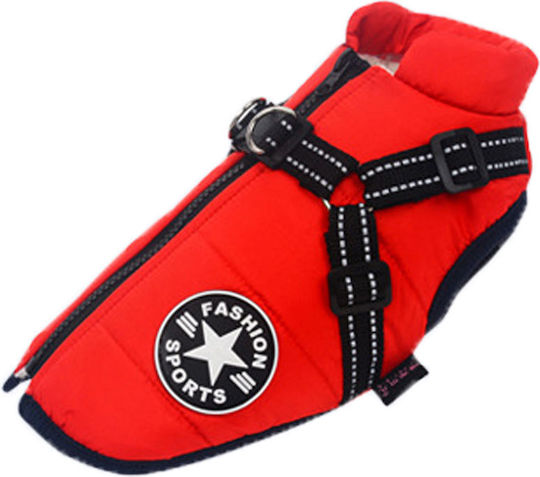 Denik Pets Red Fleece / Waterproof Dog Coat Large with 48cm Back Length