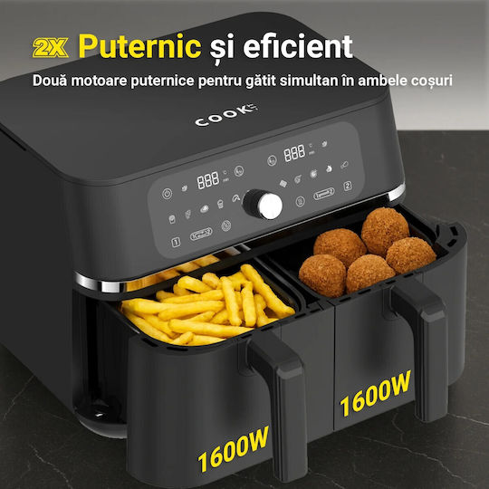 COOK-IT Heißluftfritteuse mit Wi-Fi & Doppel-Abnehmbarer Korb 9Es Schwarz