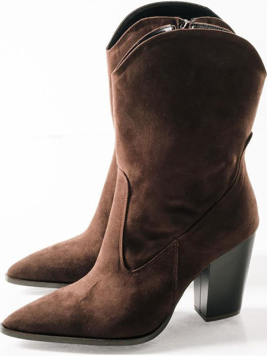 Wildleder Damen Cowboy-Stiefeletten Braun