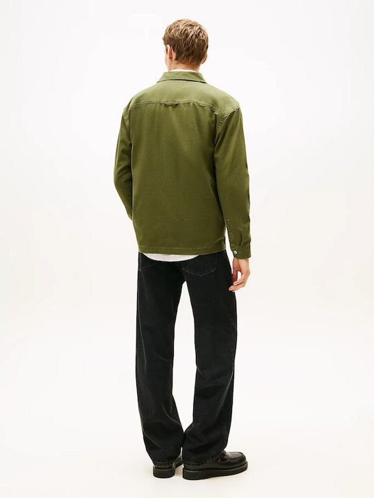 Long Sleeve Denim Overshirt in Oversized Line Olive