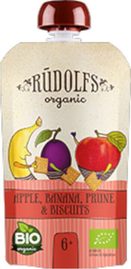 Rudolfs Frucht-Gemüse-Püree Apfel, Banane, Pflaume & Biscuit mit Geschmack Apfel, Banane, Pflaume & Keks 110gr für 6+ Monate