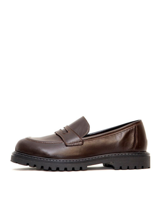 Leather Women's Loafers in Brown Color