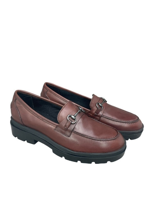 Leather Women's Loafers in Brown Color