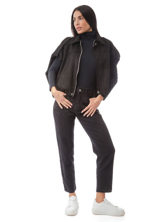 Women's Lifestyle Suede Jacket for Winter Black