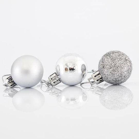 Hanging Ball Ornament Ornament Plastic Silver 3cm Set 24pcs