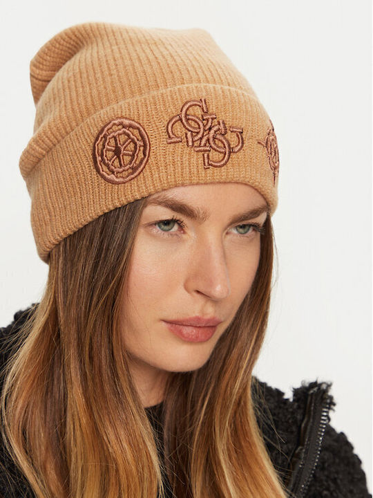 Pol01 Beanie Γυναικείος Σκούφος Πλεκτός σε Καφέ χρώμα