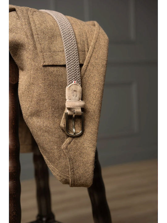 Elastic Men's Belt Leather Knitted Beige