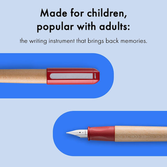 Lamy Stilou Medium Bej Din Lemn Cu Cerneală Roșie