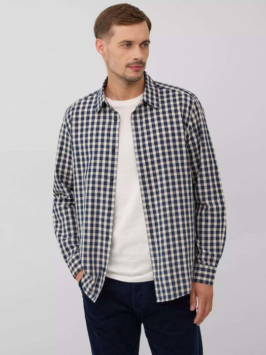 Kent Long Sleeve Shirt in Regular Fit Checked Dark Blue