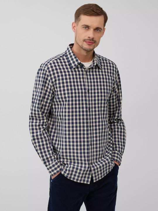 Kent Long Sleeve Shirt in Regular Fit Checked Dark Blue